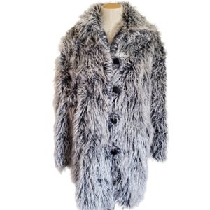 Vintage mid length shaggy faux fur winter coat